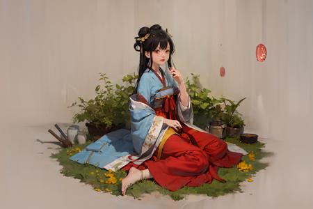 00435-2542167907-masterpiece, best quality, _lora_hanfu_1_,hanfukozue, 1girl, black hair, bug, butterfly, barefoot, solo, hair ornament, sitting,.png